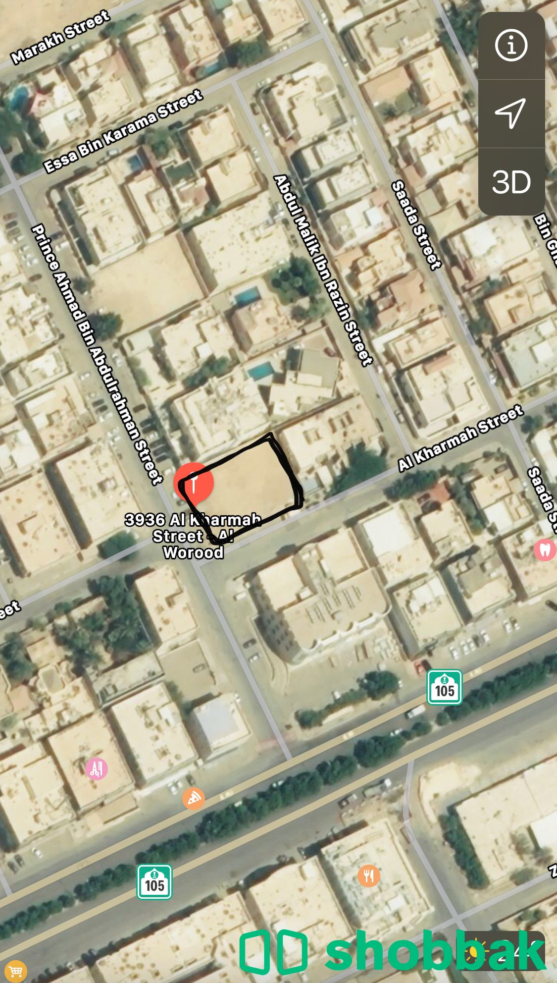 ارض للبيع - شارع الخرمة - حي الورود  شباك السعودية
