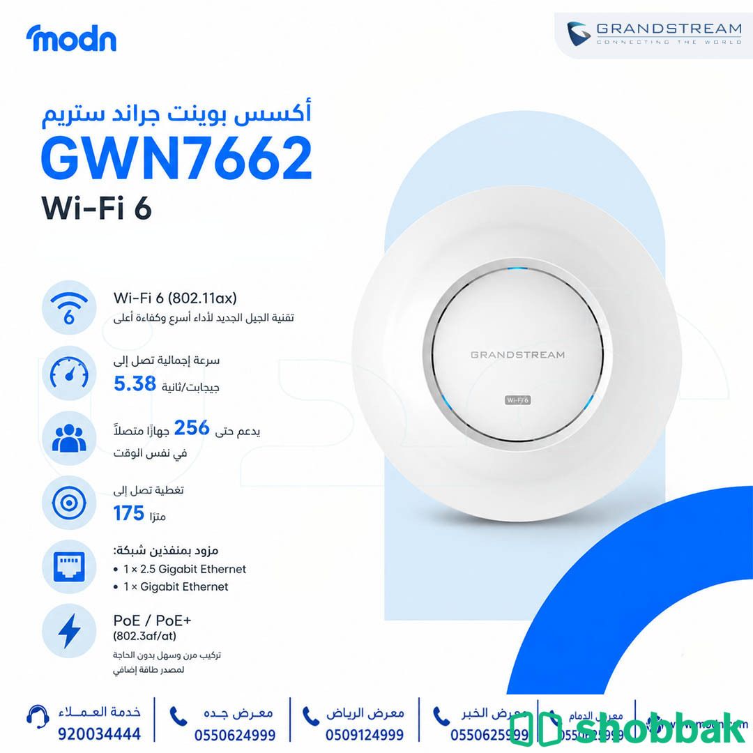 أكسس بوينت جراند ستريم GWN7662 مع دعم Wi-Fi 6 Shobbak Saudi Arabia