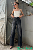 بنطلون جينز نسائي اسود بقصة واسعة ذات تصميم عصري صناعة تركية شباك السعودية