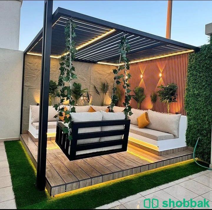 تنسيق الحدائق وتصميم الشلالات النوافير والجلسات وتركيب المظلات  Shobbak Saudi Arabia