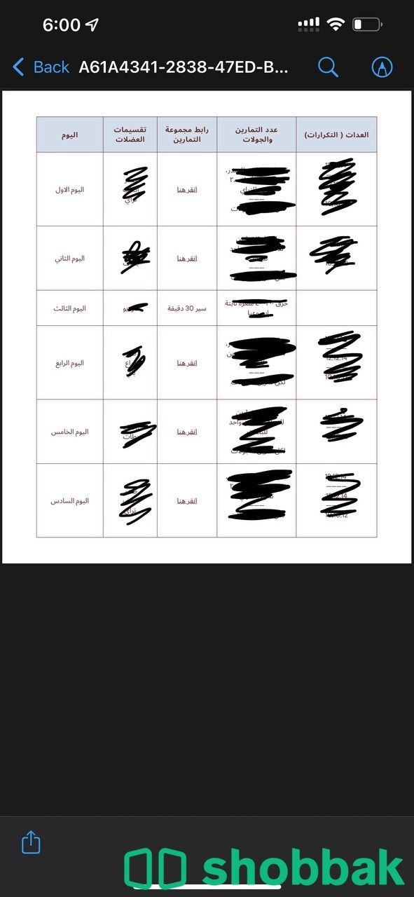 جدول تمارين  Shobbak Saudi Arabia