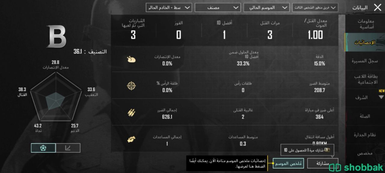حساب ببجي 5دينار Shobbak Bahrain