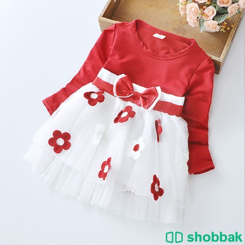 فستان اطفال احمر مع ابيض بتصميم مميز  Shobbak Saudi Arabia