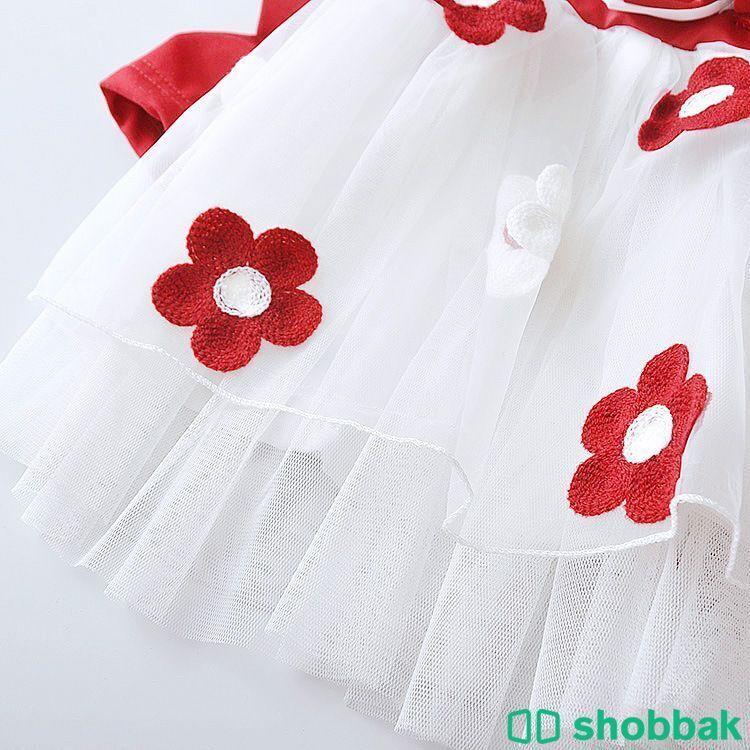 فستان اطفال احمر مع ابيض بتصميم مميز  Shobbak Saudi Arabia
