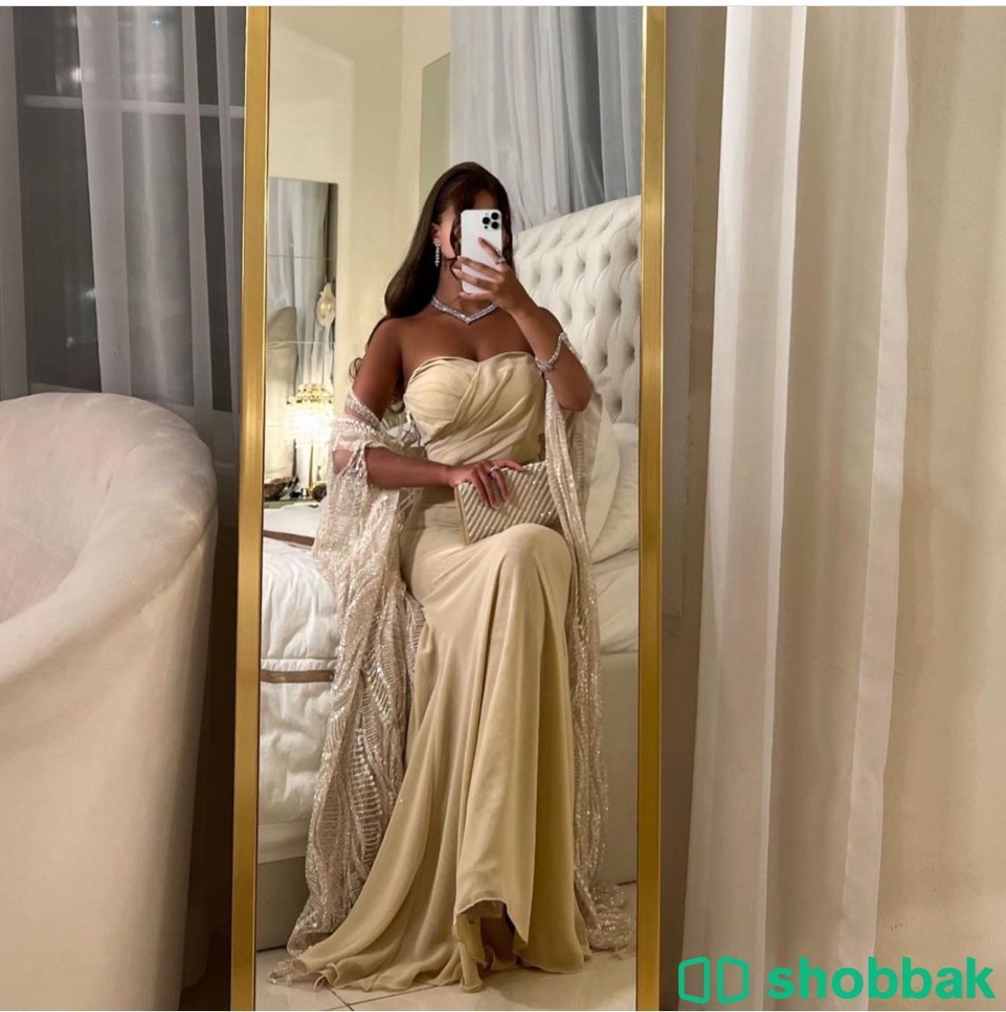 فستان شيفون مع جاكت تل مطرز  شباك السعودية