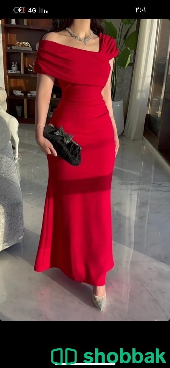 فستان كريب ليكرا احمر  شباك السعودية