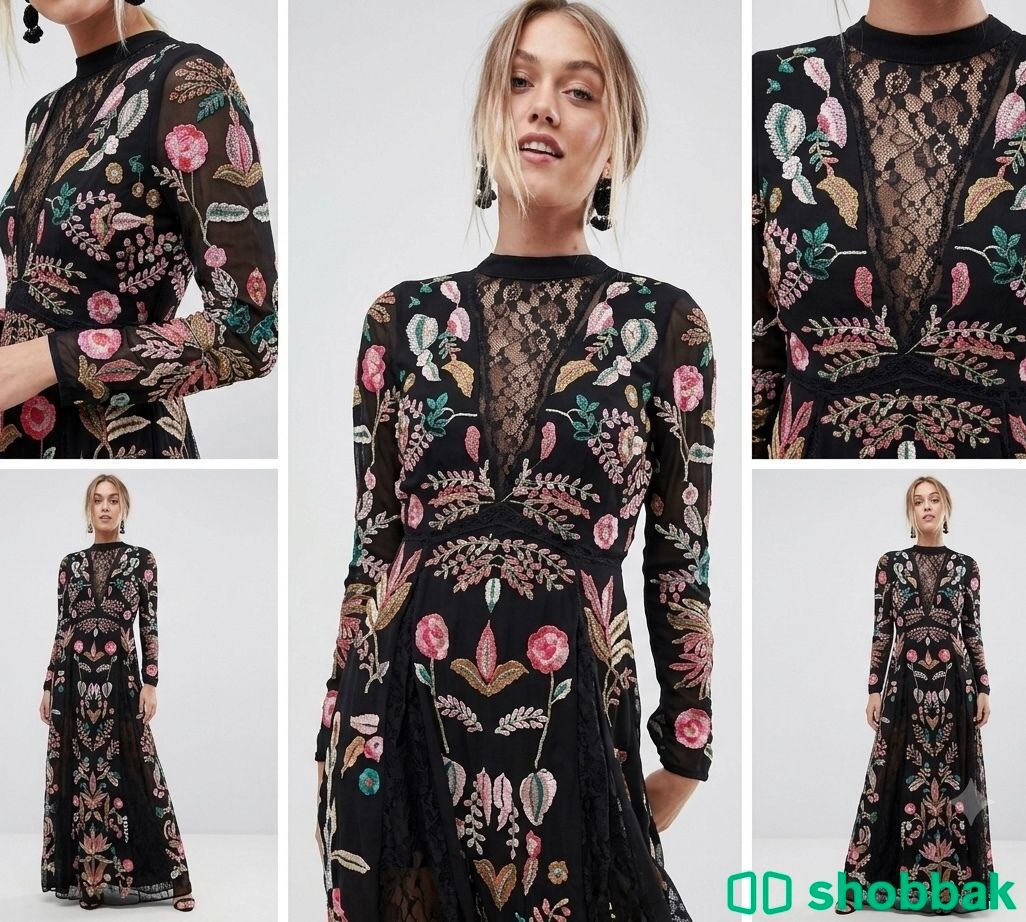 فستان ماكسي أسود مطرز فاخر من Frock & Frill - Shobbak Saudi Arabia
