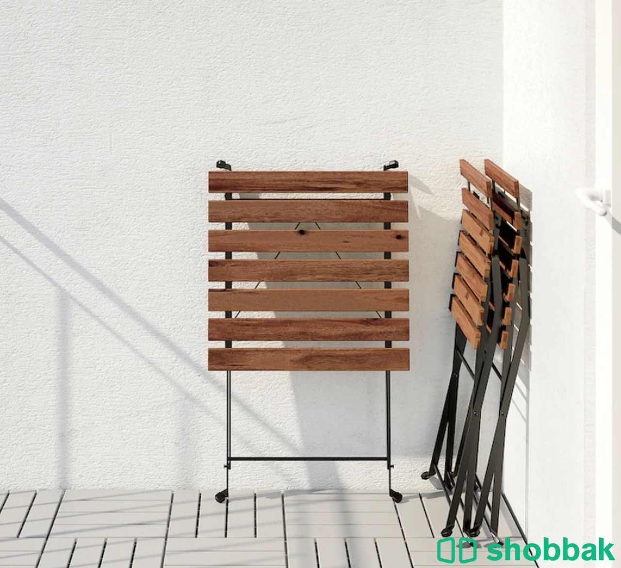 كرسيين وطاولة خارجية خشب Two chairs and a wooden table Shobbak Saudi Arabia