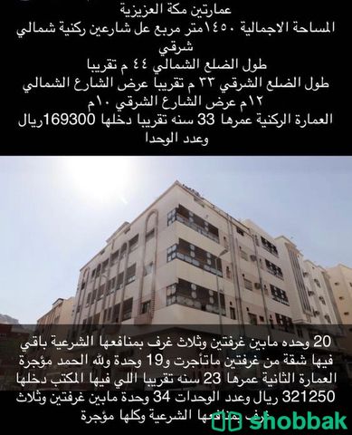 للبيع عمارتين متجاورتين في مكه المكرمه Shobbak Saudi Arabia
