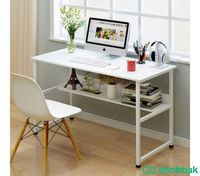 كرسي مكتب+ طاولة كمبيوتر مع رف كتب أبيض شباك السعودية